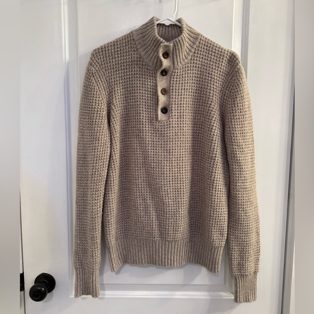 Faherty Cashmere Wool Quarter Button Sweater Oatmeal Marl Medium